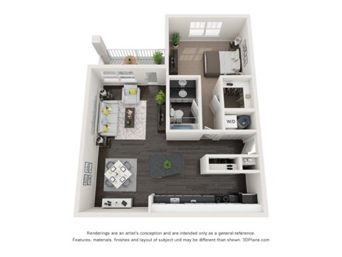 Floor plan for 1 bed, 1 bath, 806 sqft